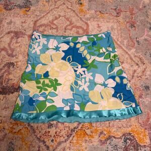Vintage Y2K blue and green coconut girl floral mini skirt